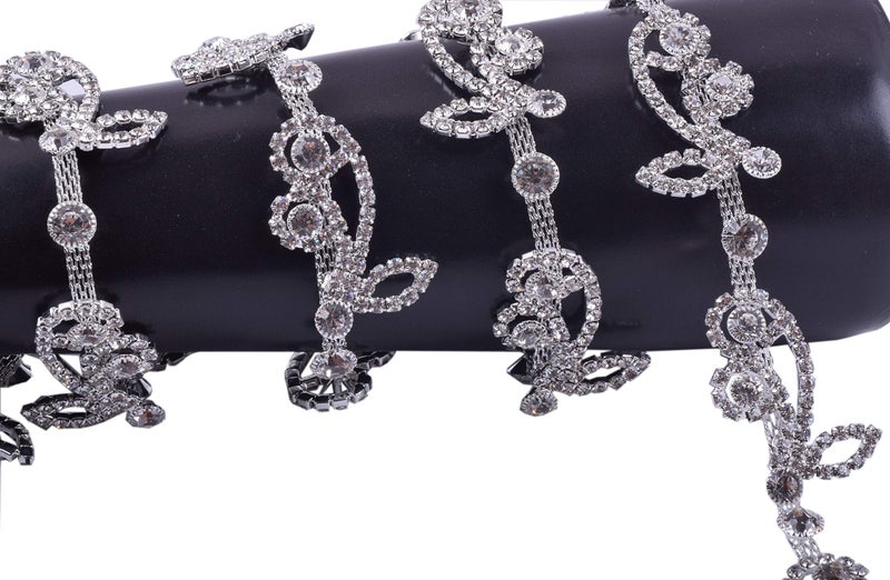 KAOYOO 1 Yard Flower Shaped Crystal Rhinestone Chain Trim for Sewing Craft,Clothing,DIY,Bridal Bouquet Embellishments - Image 2